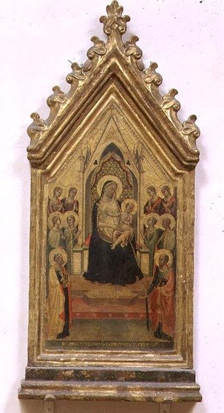 Madonna og Child Enthroned med SS. Peter og Paul og engler (tempera på panelet) av Bernardo Daddi
