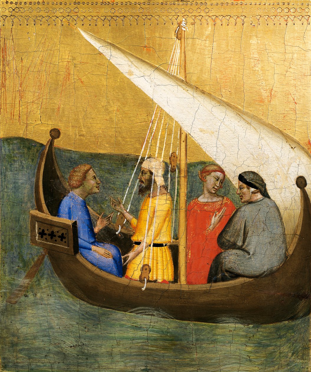 Predella-panel som viser en scene fra "The Legend of the Sacred Girdle" av Bernardo Daddi