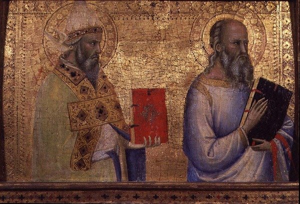 Saint Gregory the Great (ca. 540-604) og uidentifiserbar helgen (tempera på panel) av Bernardo Daddi
