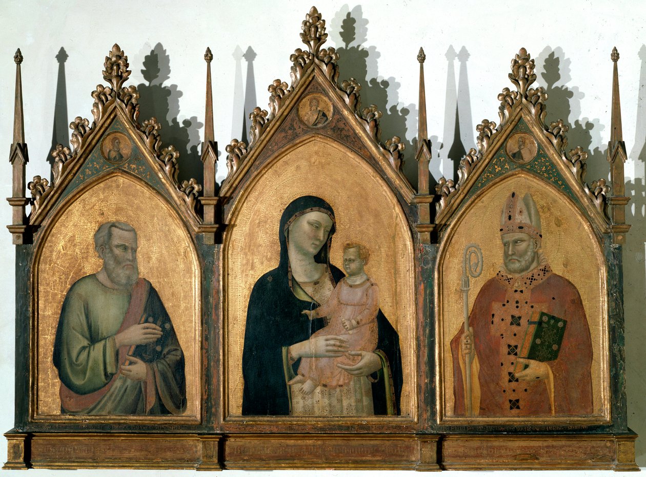 Triptych of the All Saints eller Madonna with Child mellom St. Matthew the Evangelist og St Nicholas of Bari - Tempera på panel av Bernardo Daddi