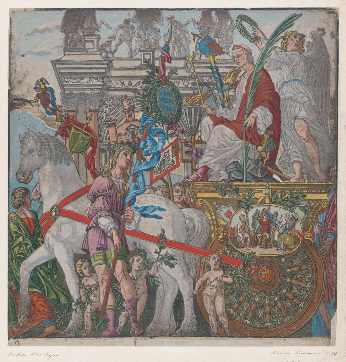Ark 9: Julius Caesar i sin hestetrukne vogn, fra The Triumph of Julius Caesar, 1599. av Bernardo Malpizzi