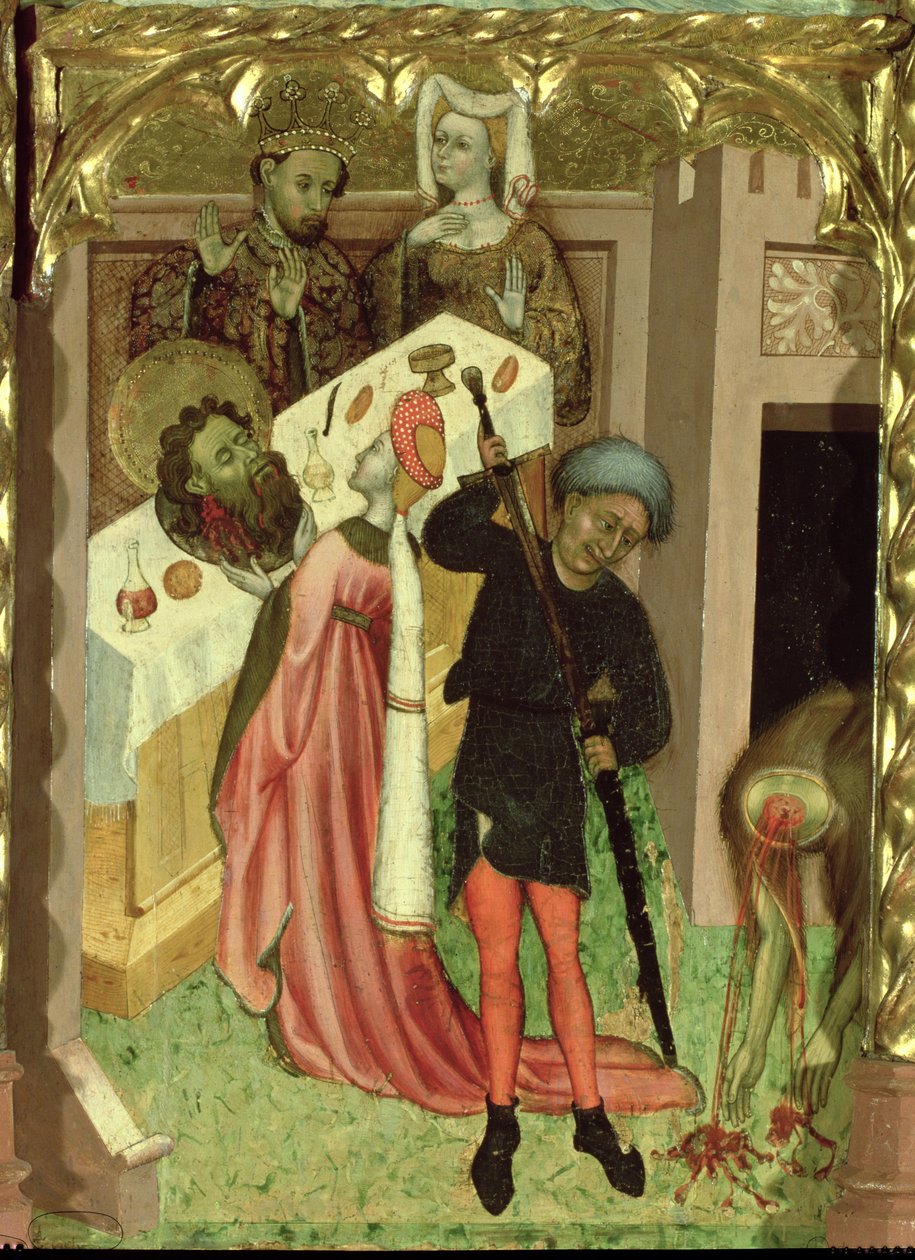 Altertavle av St. Jean Baptiste: Halshugging av St. Johannes og presentasjon av hodet av Salome ved gjestebudet til Herodes av Bernardo Martorell