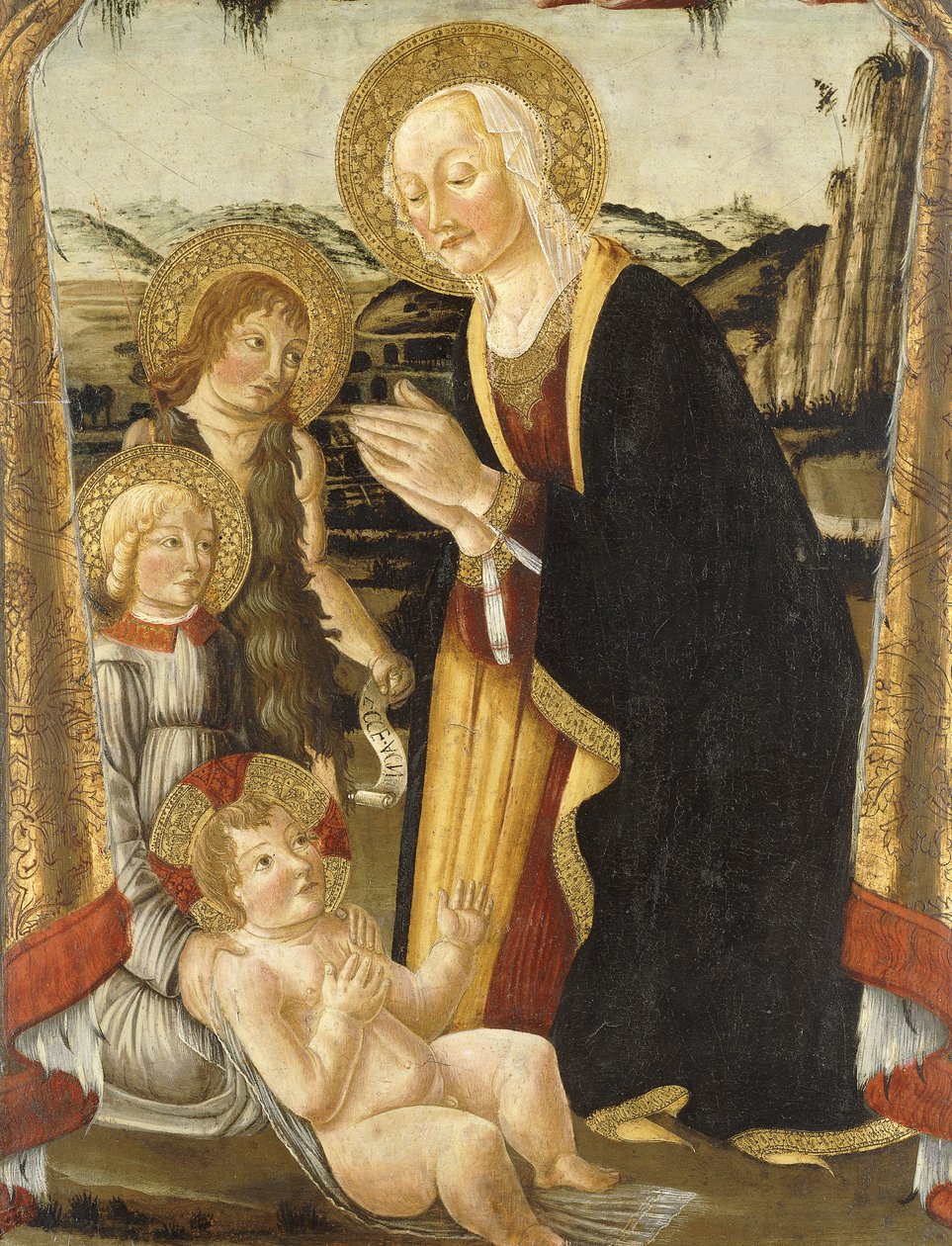 Madonnaen og barnet med spedbarnet Døperen Johannes og en engel av Bernardo Rosselli