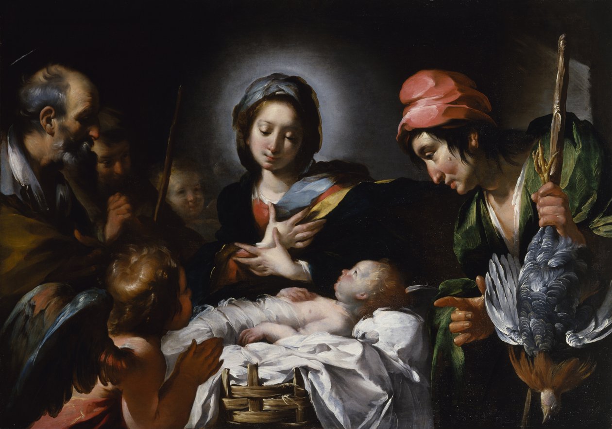 Tilbedelse av hyrdene, ca. 1615 (olje på lerret) av Bernardo Strozzi