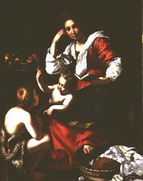Madonna og barn med spedbarnet St. Johannes døperen av Bernardo Strozzi
