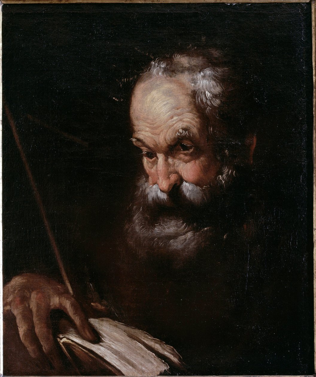 Portrett av gammel mann med en bok (olje på lerret av Bernardo Strozzi