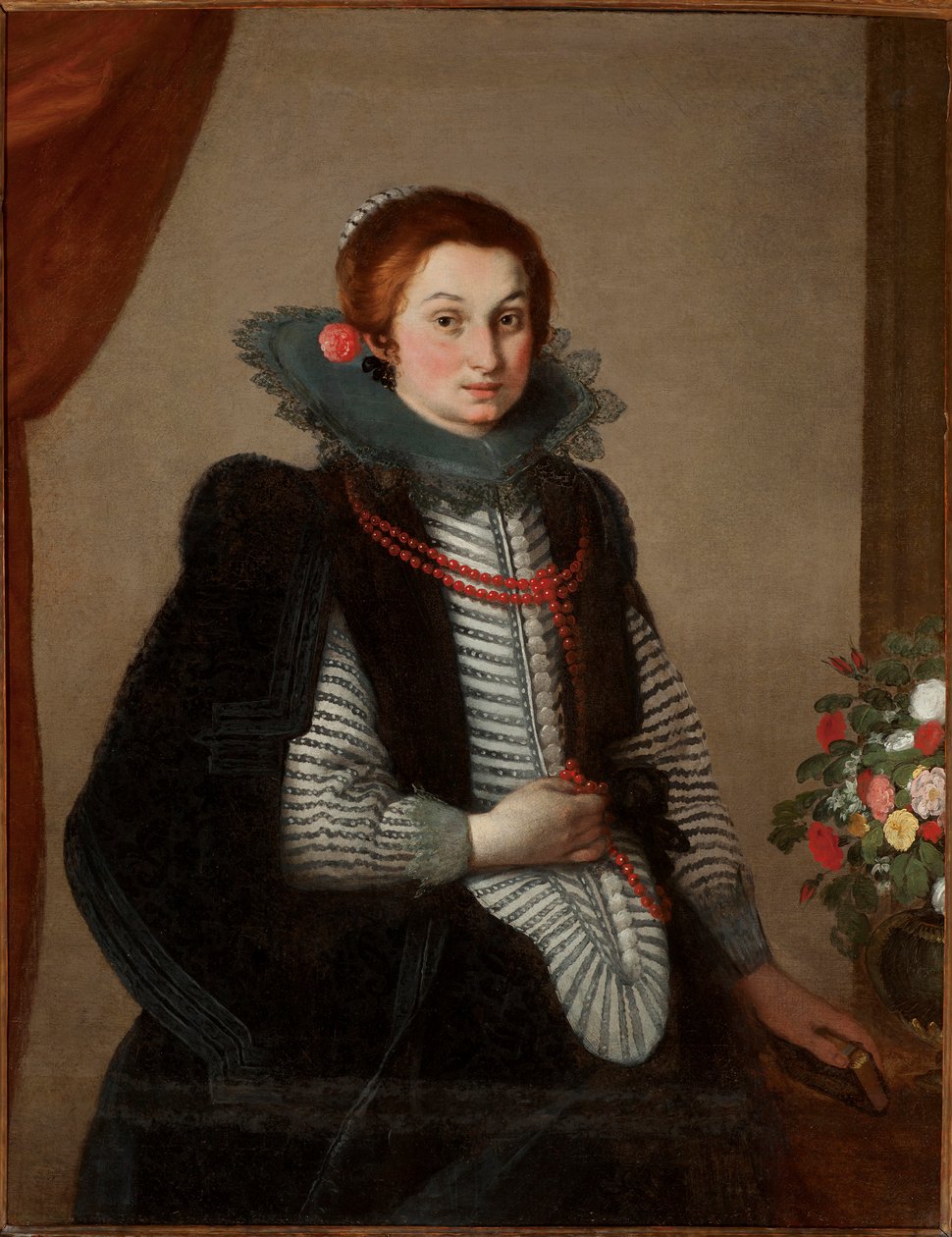 Portrett av ung dame med korallkjede (olje på lerret) av Bernardo Strozzi