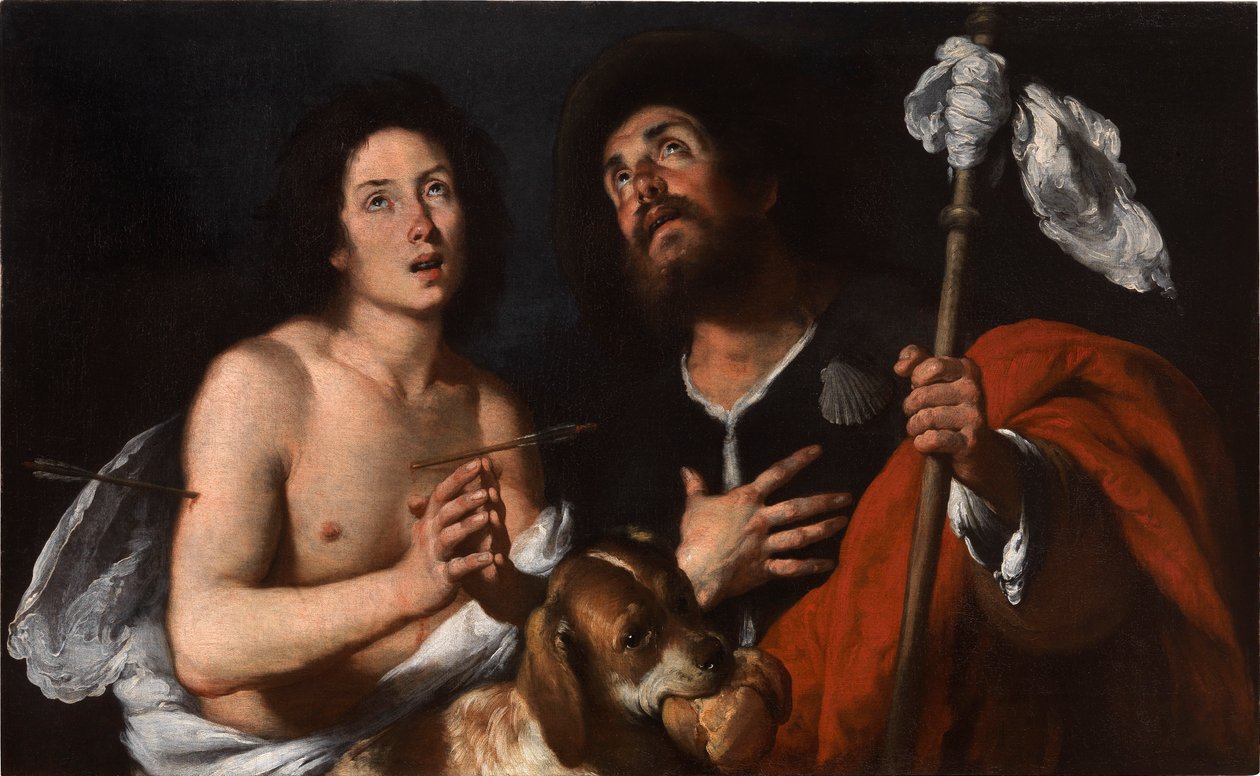 Saints Roch og Sebastian. av Bernardo Strozzi