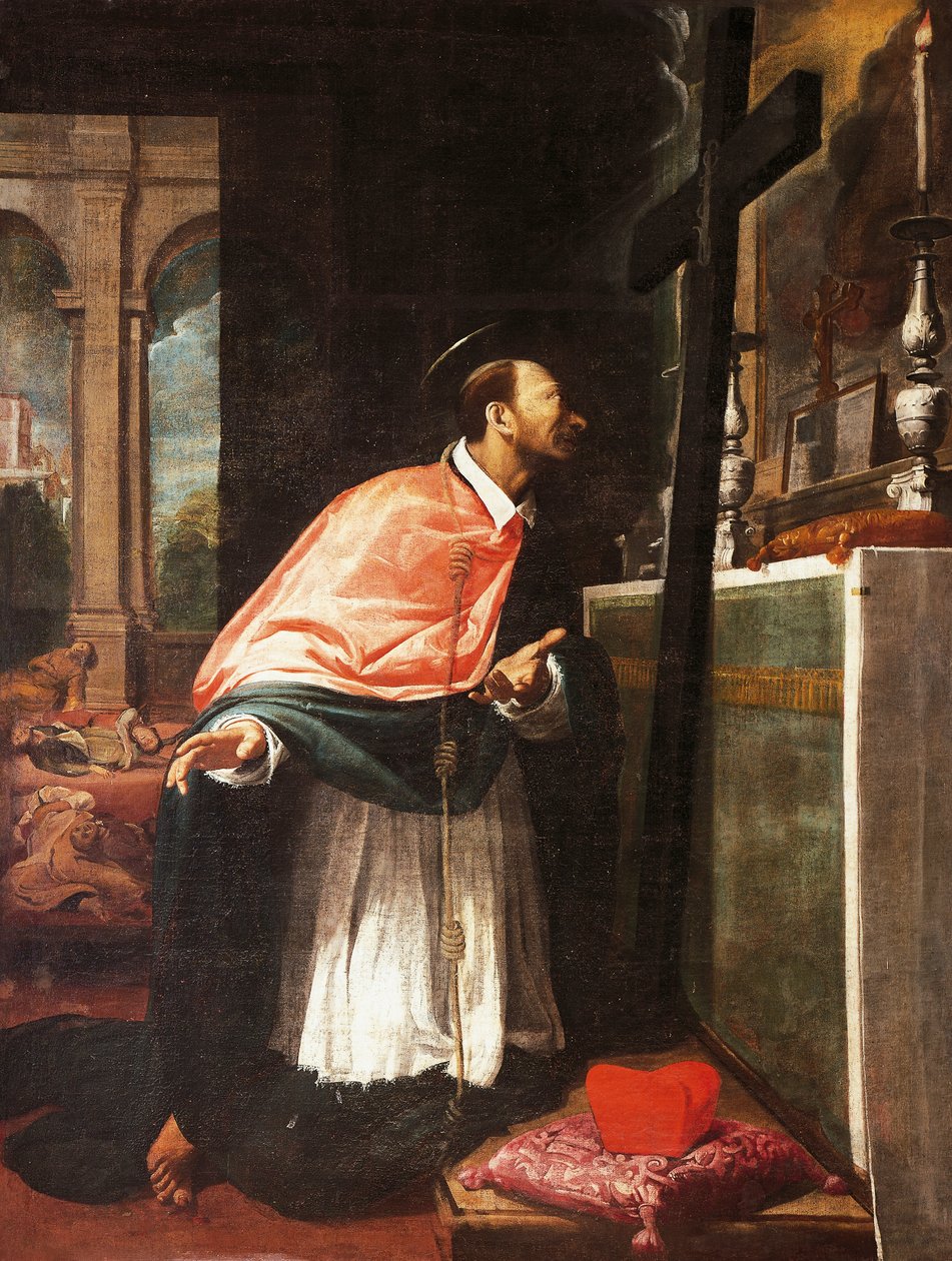 St Charles Borromeo, av Bernardo Strozzi (1581-1644), Capuchins kirke, Sarzana, Italia av Bernardo Strozzi