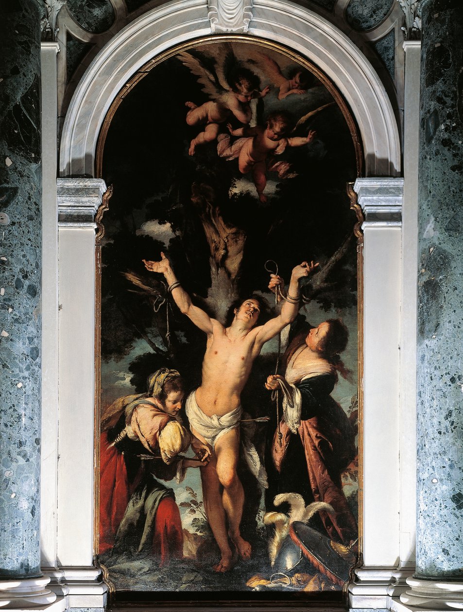 St Sebastian Cured by the Holy Women, av Bernardo Strozzi, olje på lerret av Bernardo Strozzi