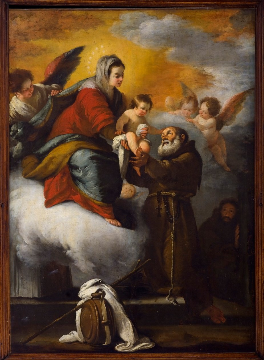 Jomfruen gir Jesusbarnet til den salige Felice av Cantalice (olje på lerret) av Bernardo Strozzi
