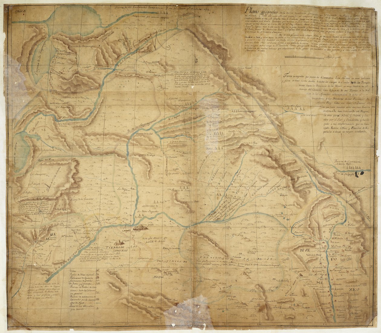 Kart over den største delen av New Mexico, og en del av Upper California av Bernardo de Miera y Pacheco