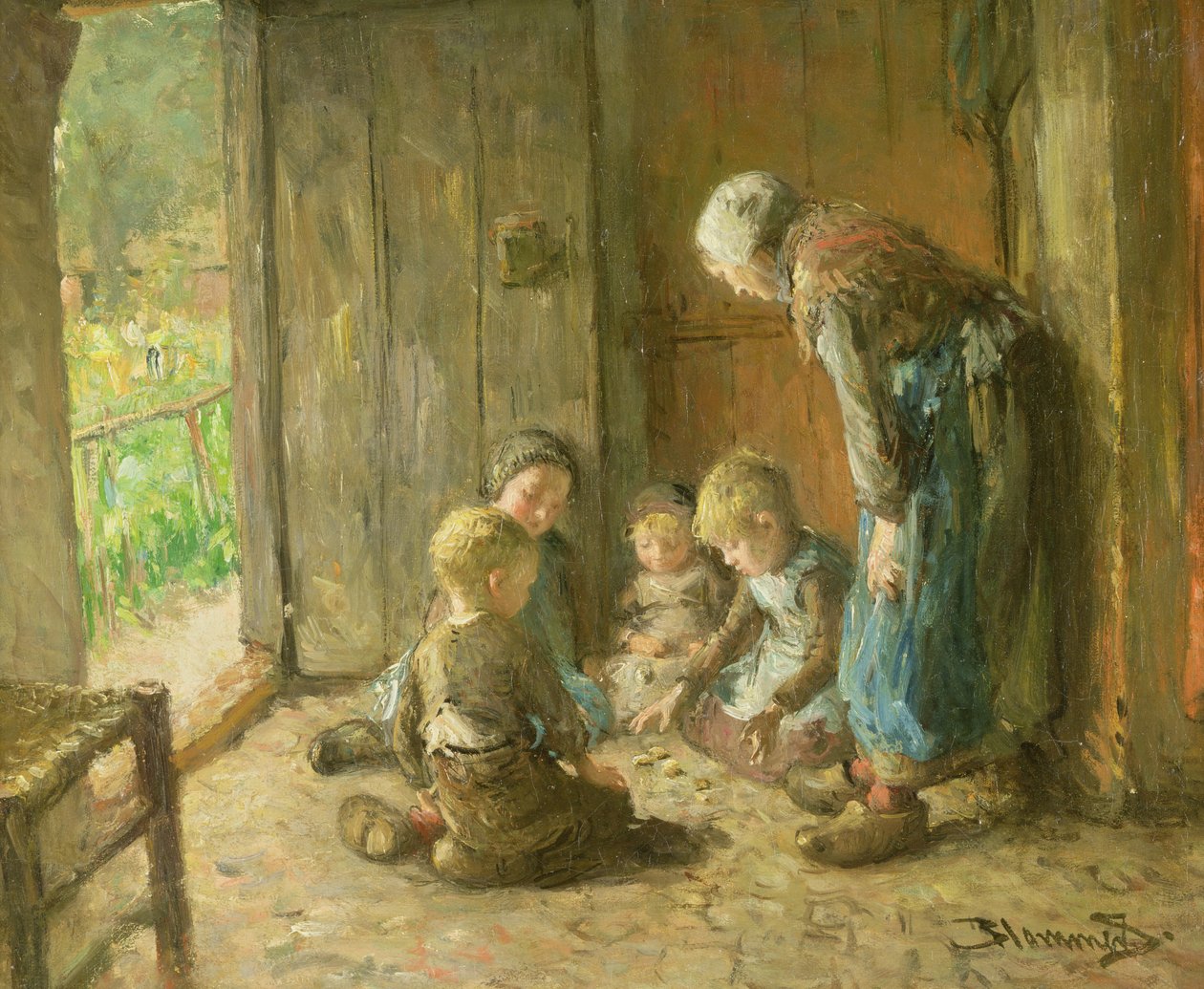 Spille knekt på dørstokken av Bernardus Johannes Blommers or Bloomers