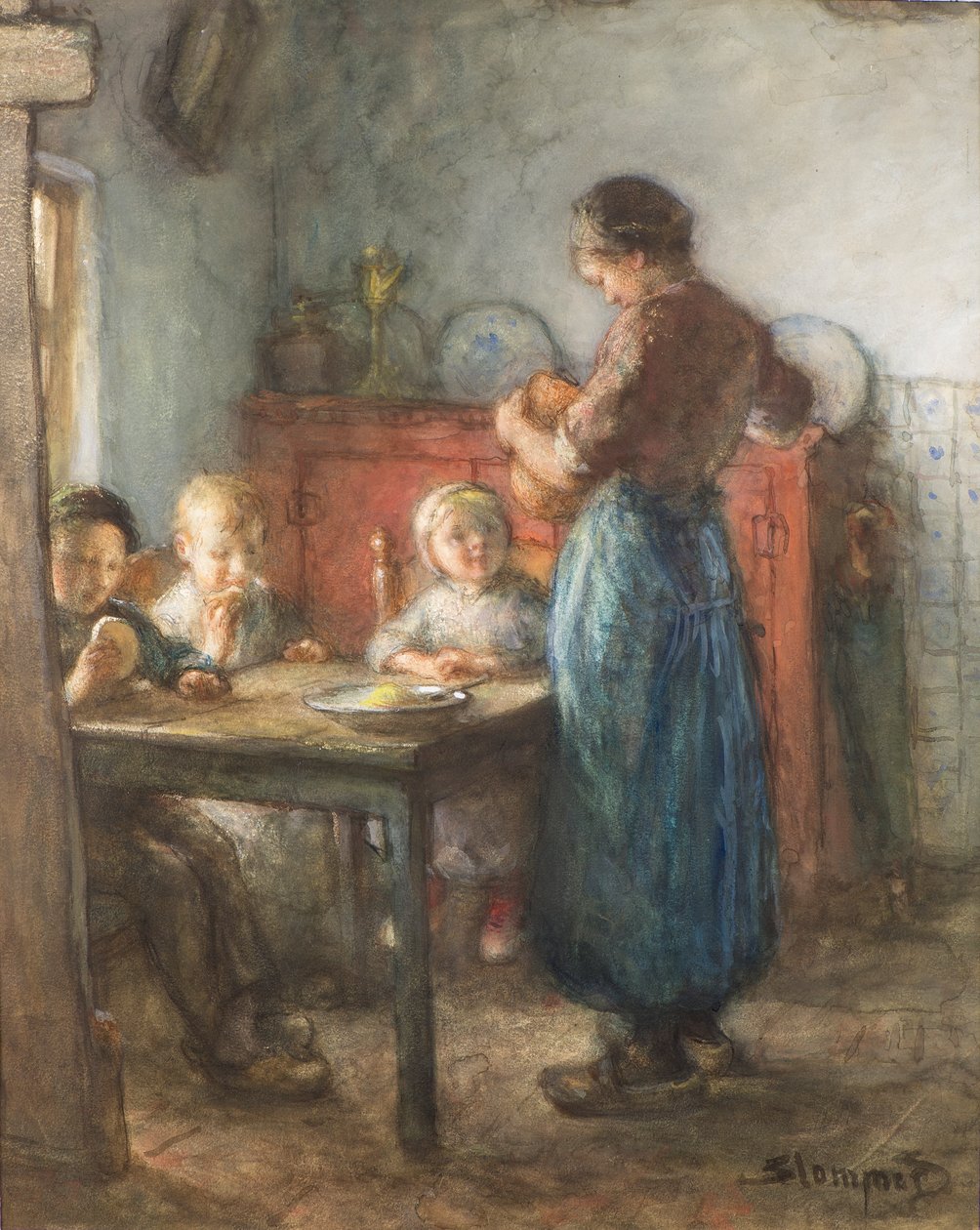 Et nøysomt måltid (akvarell) av Bernardus Johannes Blommers or Bloomers