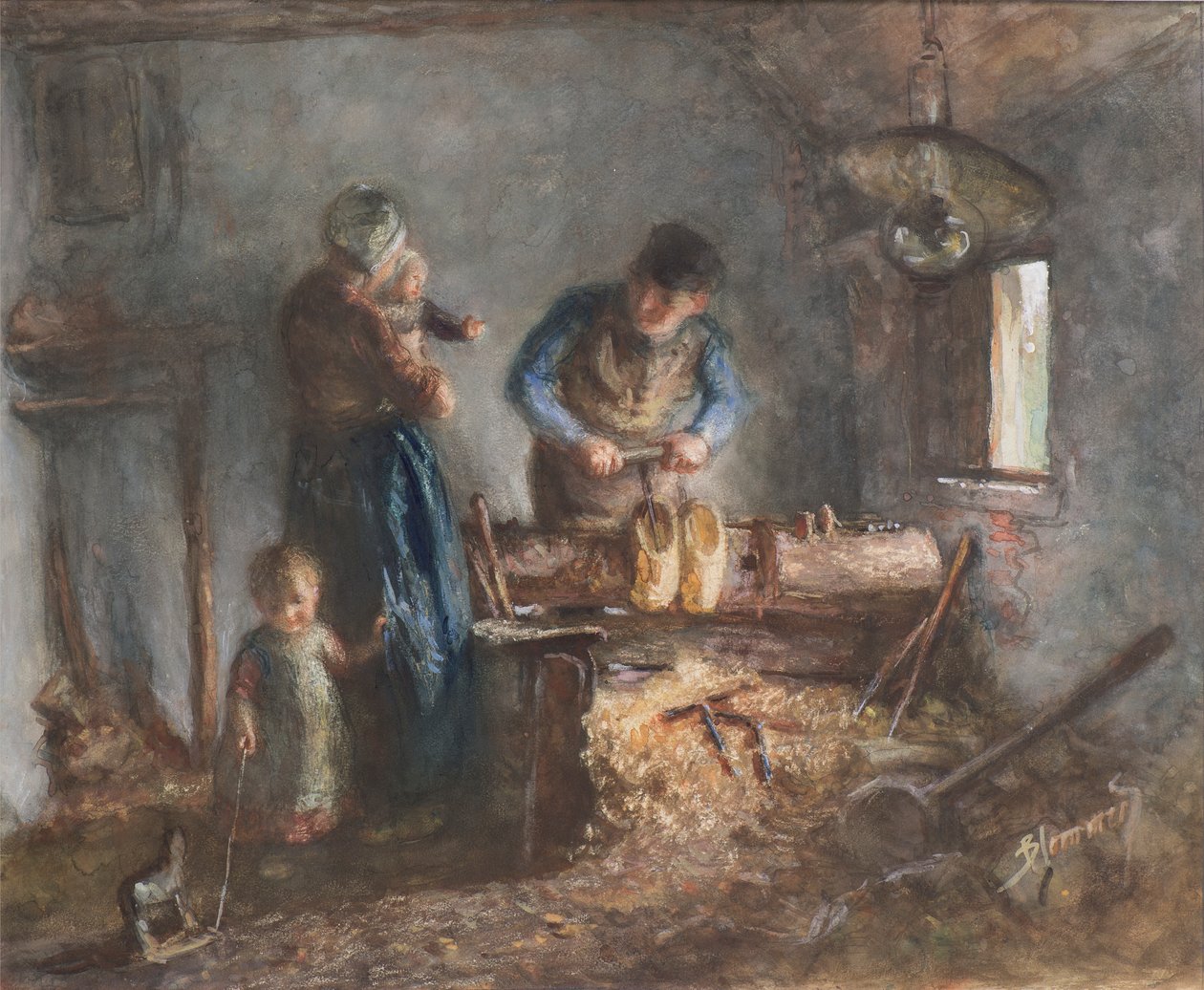 The Sabot Maker (akvarell) av Bernardus Johannes Blommers or Bloomers
