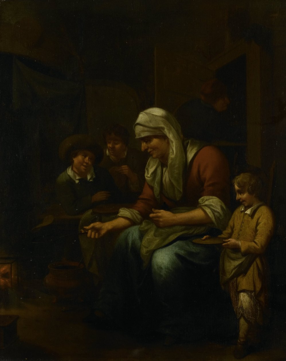 Kvinne lager pannekaker av Bernardus van Schijndel