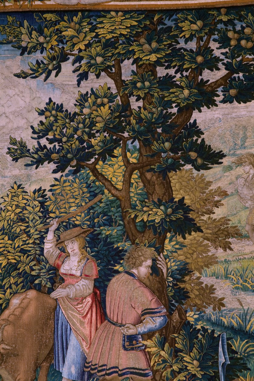 flamsk billedvev. Serien The Foundation of Rome: Faustulus møter Romulus og Remus. Tegner Barend van Orley (?). Brussel produksjon. 1525-1530. Detalj. av Bernart van (attr. to) Orley