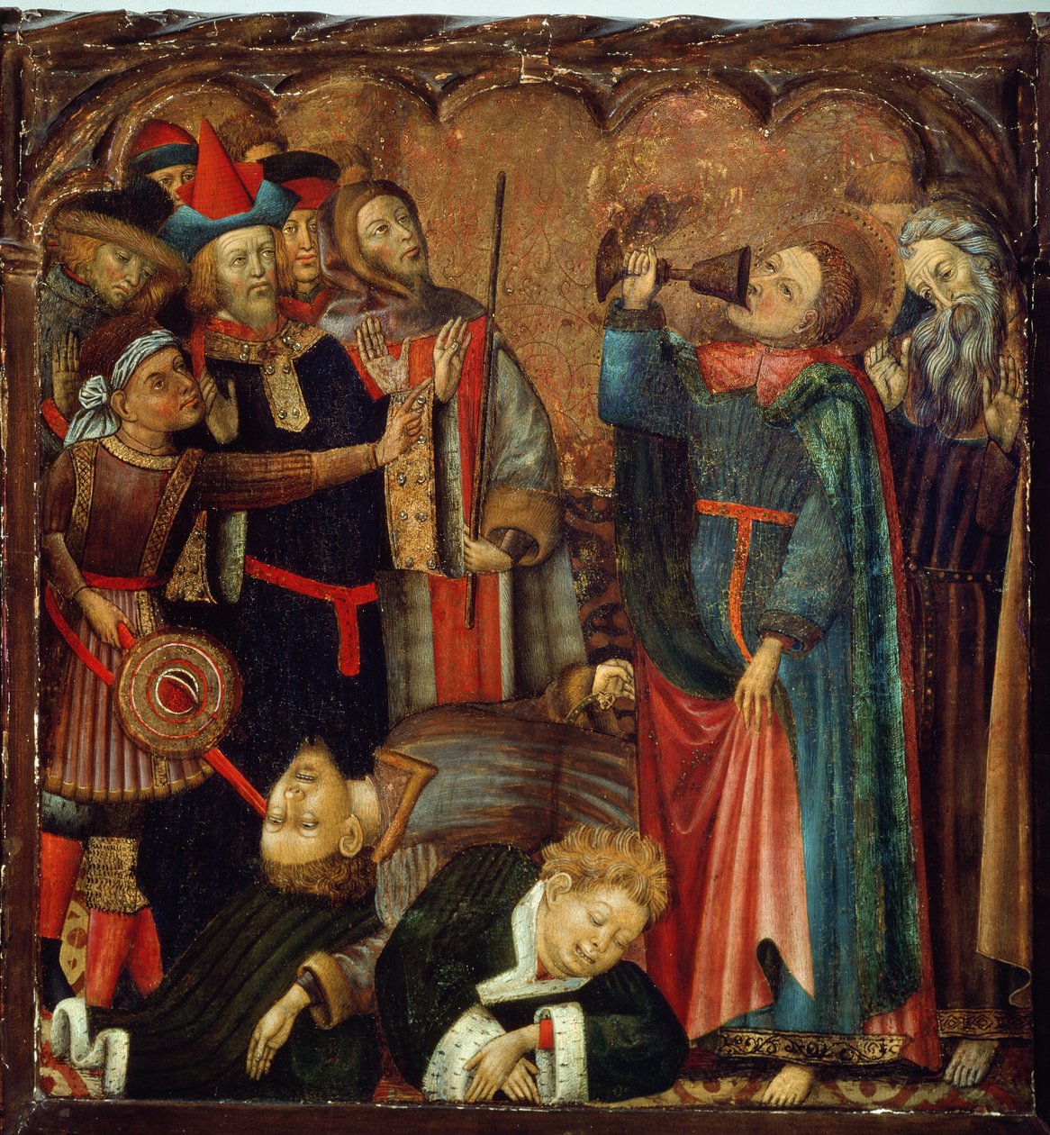St. Johannes evangelisten drikker fra den forgiftede kalken (tempera på panel) av Bernat Martorelli