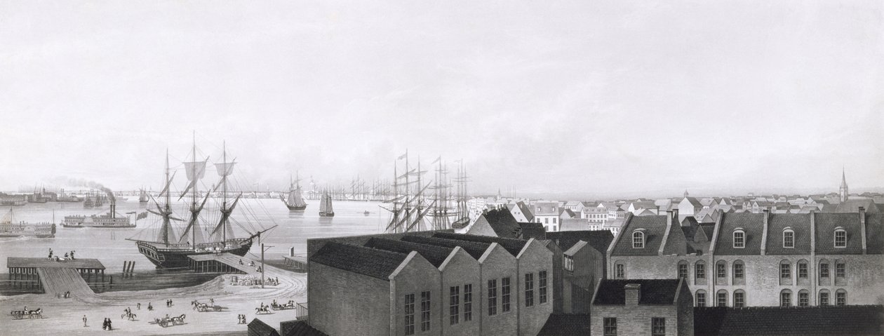Utsikt over New Orleans tatt fra Lower Cotton Press, 1860 (akvatint) av Bernhard J. Dondorf