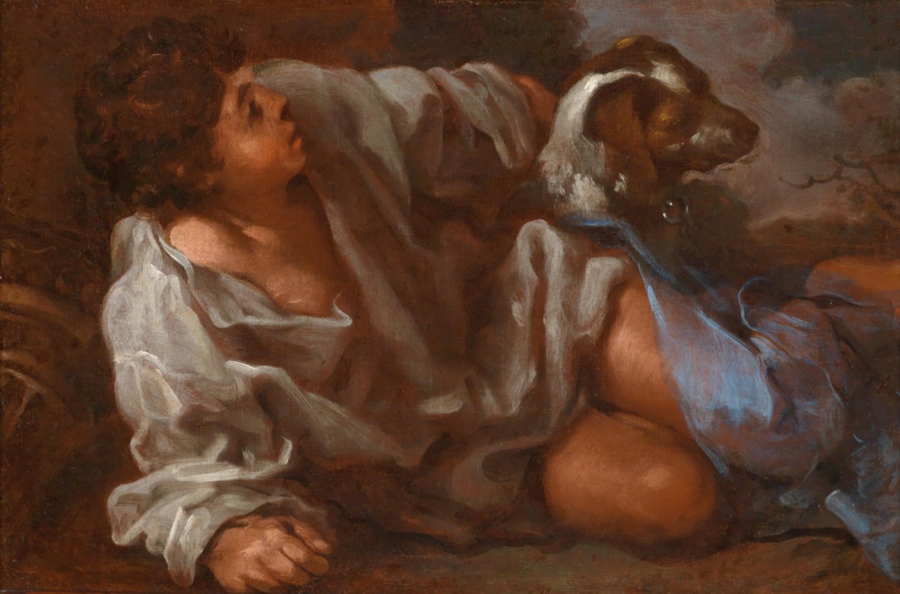 Gutt med hund av Bernhard Keil