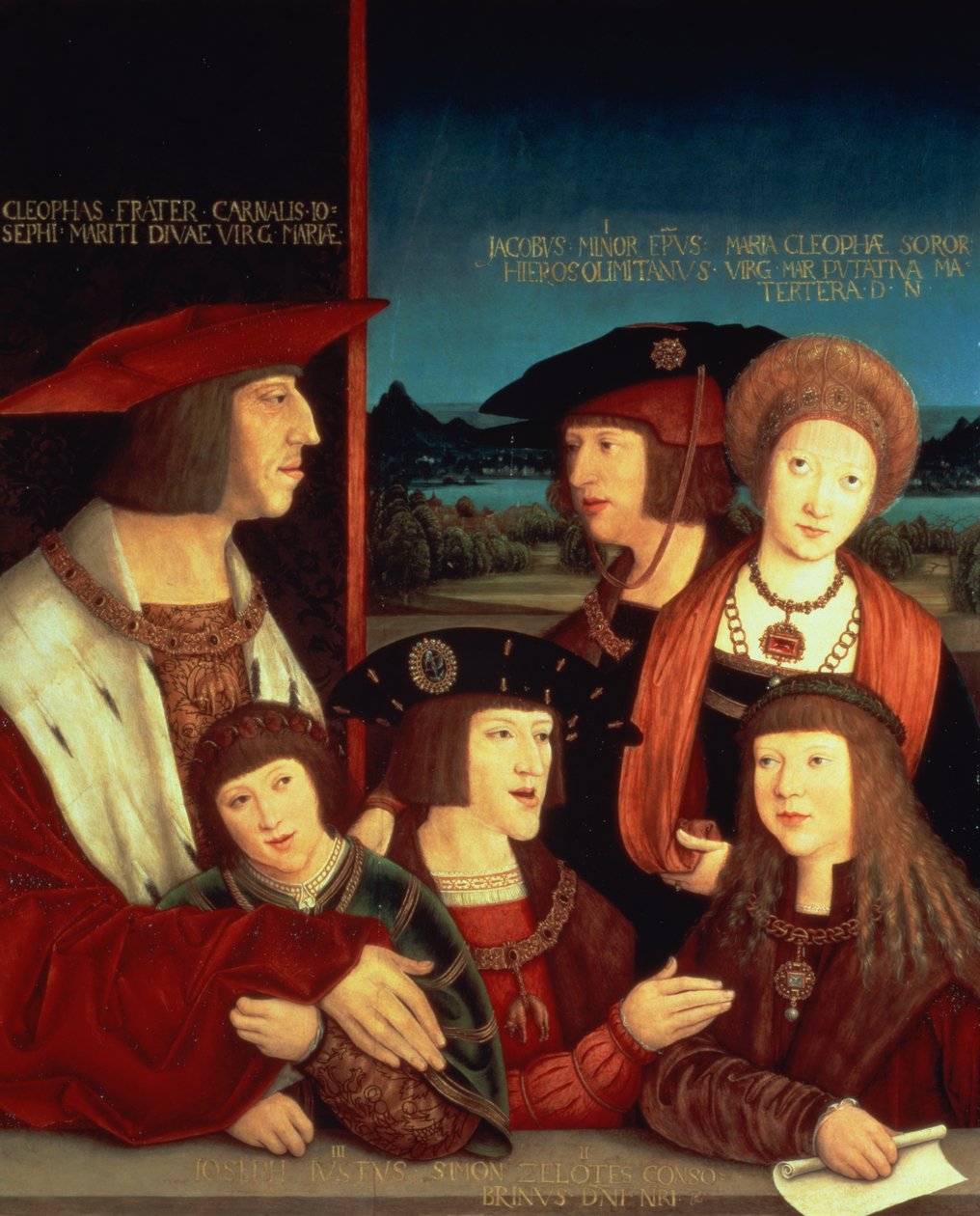 Maximilian I (1459-1519) med sin første kone Maria av Burgund (1457-82) mellom dem deres sønn Filip I Spania og kongen av Castilla (den fagre) (1478-1506), hans sønner Karl V (1500-58), Ferdinand I (150 av Bernhard Strigel