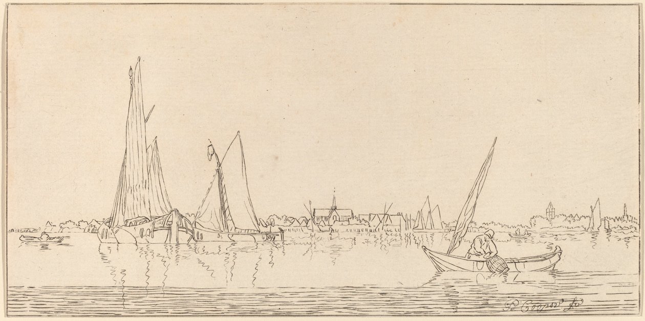 Elv med by, 1775. av Bernhard Schreuder
