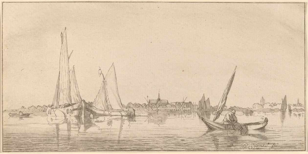 Elv med by, 1775. av Bernhard Schreuder