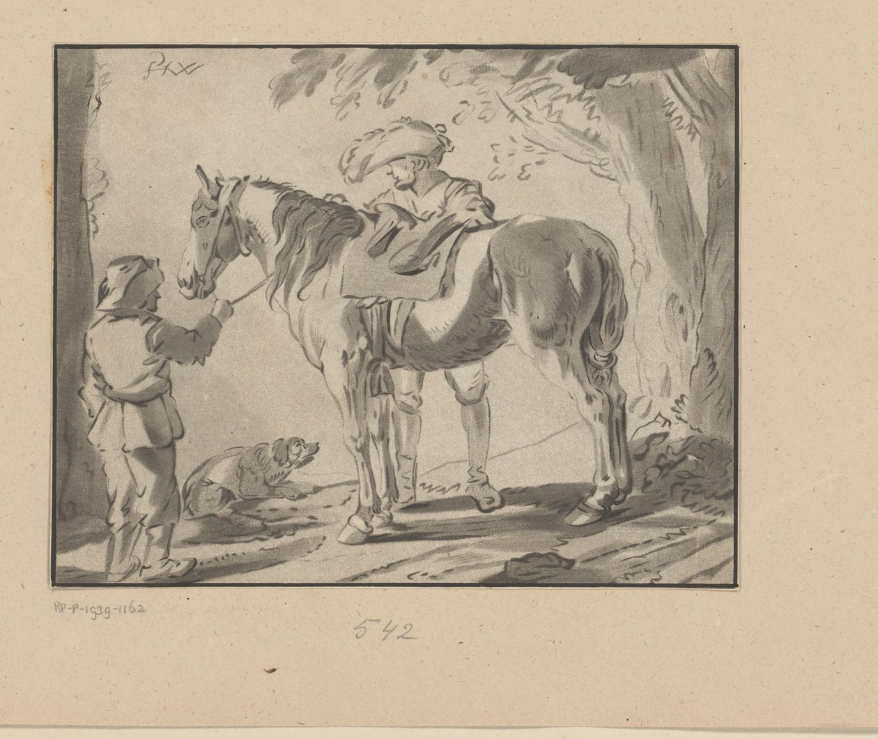 To menn ved siden av en hest av Bernhard Schreuder