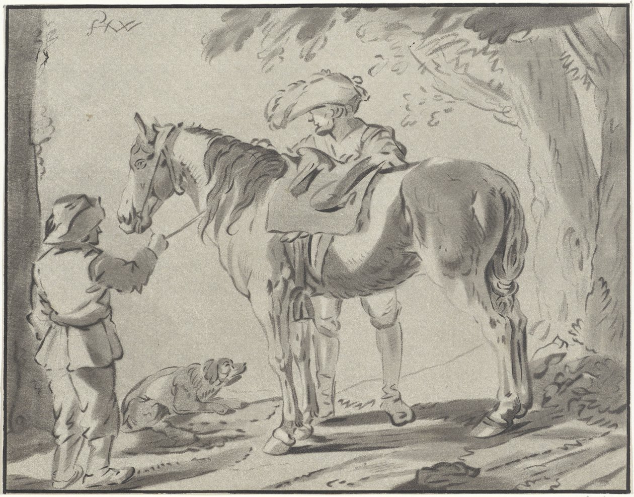 To menn ved siden av en hest av Bernhard Schreuder