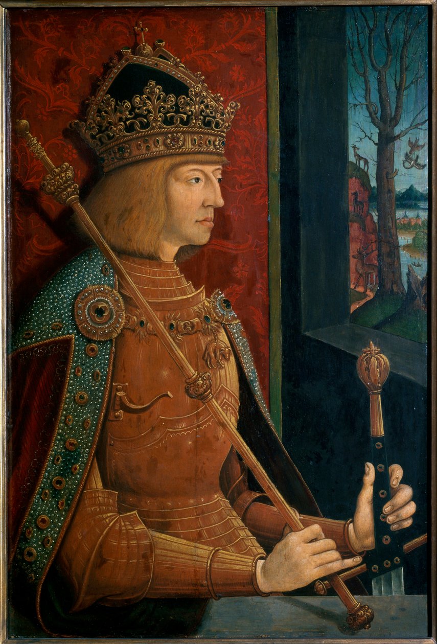 Keiser Maximilian I, med krone, septer og sverd av Bernhard Strigel