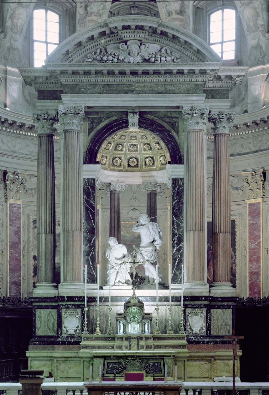 Utsikt over høyalteret som viser St. Pauls martyrium (marmor) av Bernini Algardi A. and Bitonto