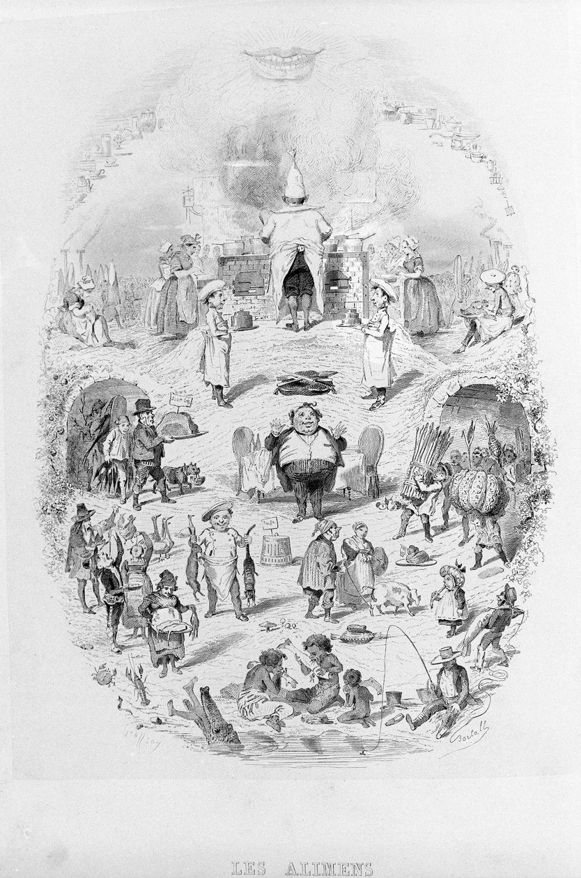 Mat: matlaging og ulike måter å tilberede mat på i Brillat - Savarin illustrert av Bertall. Paris 1840. av Bertall