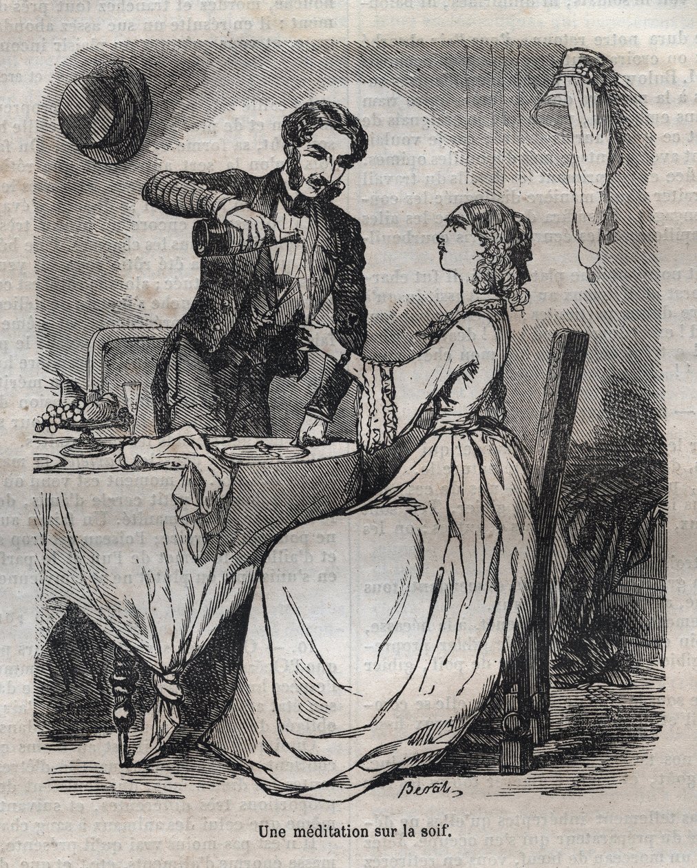 Meditasjon over tørst - gravering i "La Physiologie du gout"" av Jean Anthelme Brillat Savarin (Brillat-Savarin) av Bertall