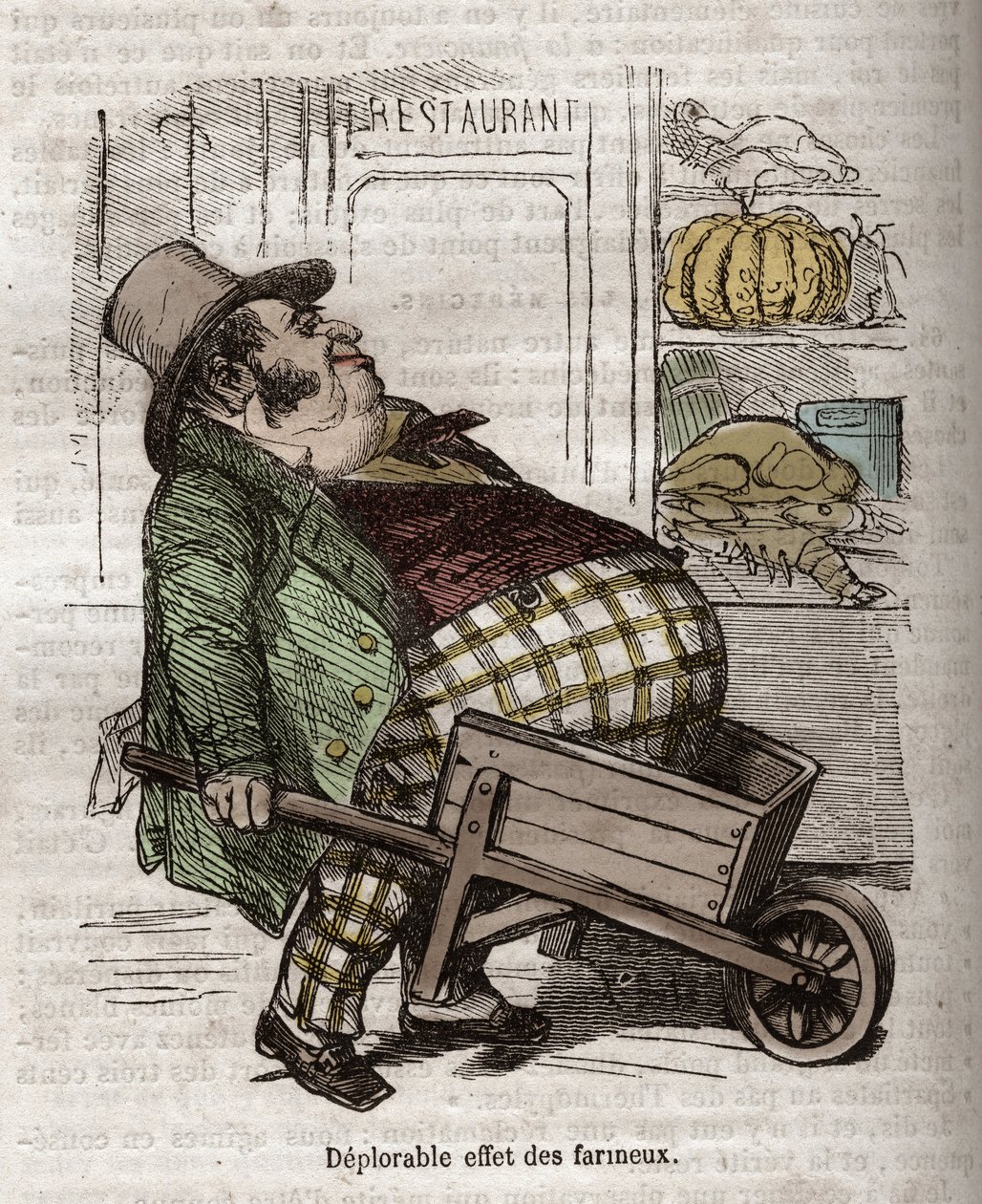 Obeite - Des Gourmands - beklagelig effekt des floureux - gravering i "La Physiologie du gout"" av Jean Anthelme Brillat Savarin (Brillat-Savarin av Bertall