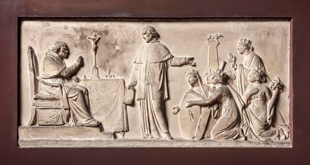 Kardinal Ercole Consalvi gjenoppretter Kirkestaten for Pius VII av Bertel Thorvaldsen