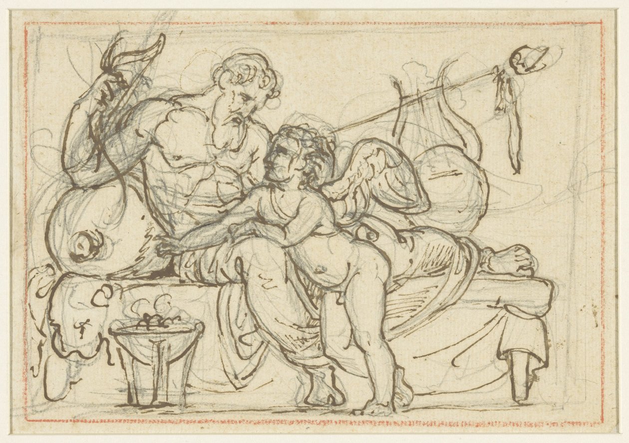 Design for et relieff som viser Amor og en liggende figur av Anacreon av Bertel Thorvaldsen