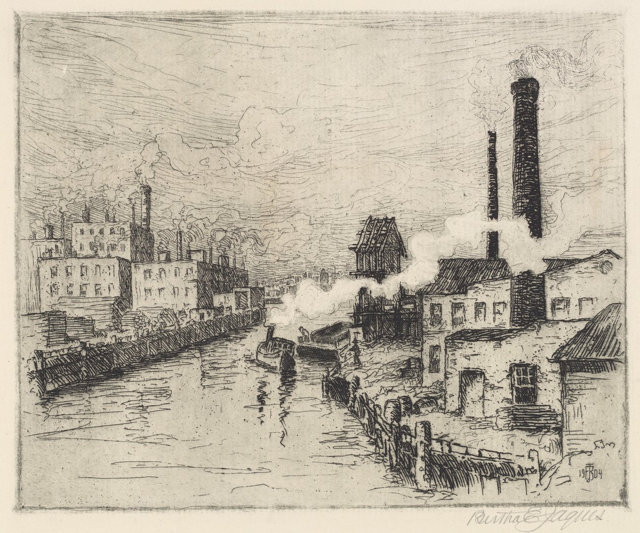 Fabrikker ved Chicago River av Bertha Evelyn Jaques