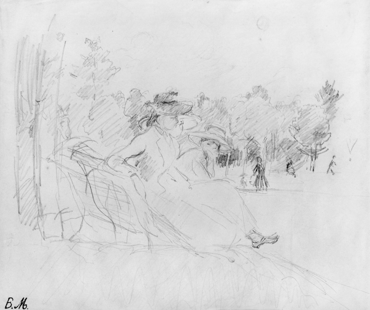 Ved Bois de Boulogne, 1888 (svart bly på papir) av Berthe Morisot