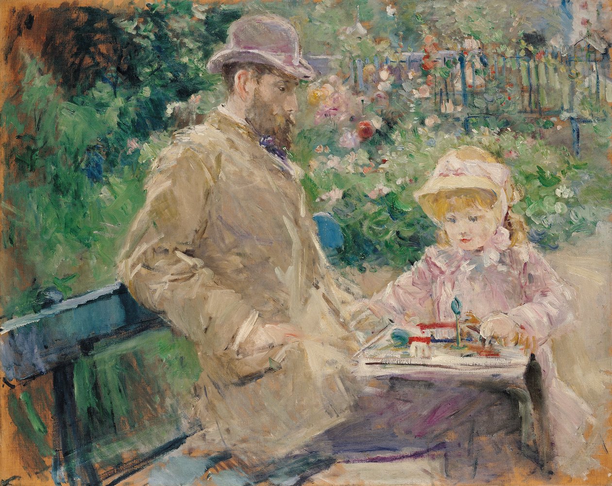 Eugene Manet (1833-92) med sin datter i Bougival, ca. 1881 av Berthe Morisot