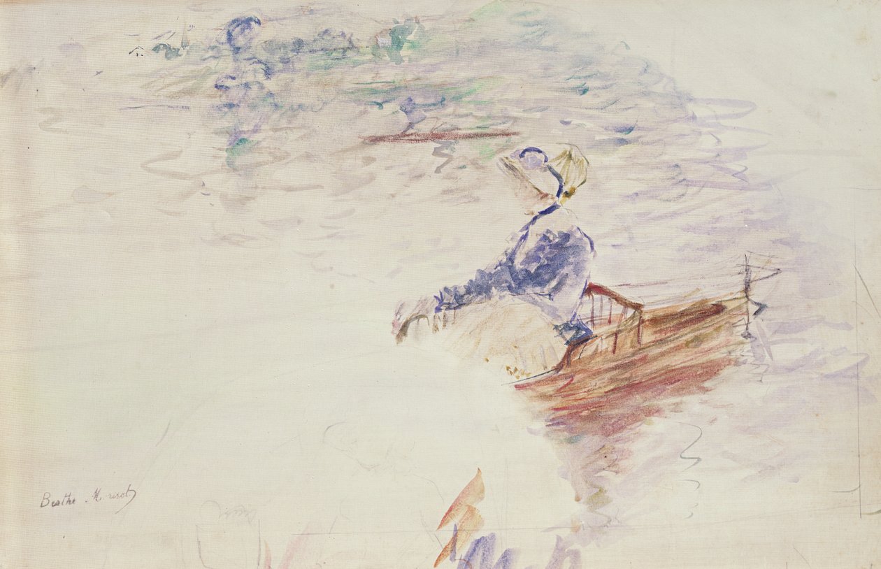 Skisse av en ung kvinne i en båt, 1886 (wc på lerret) av Berthe Morisot