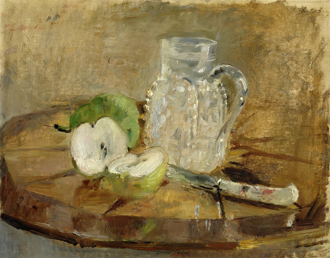 Stilleben med et kuttet eple og en mugge, 1876 av Berthe Morisot