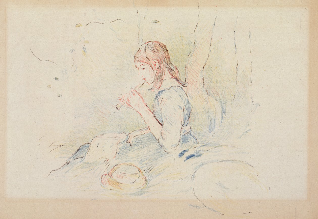 The Flageolet Player, 1890 (fargeblyant på papir) av Berthe Morisot