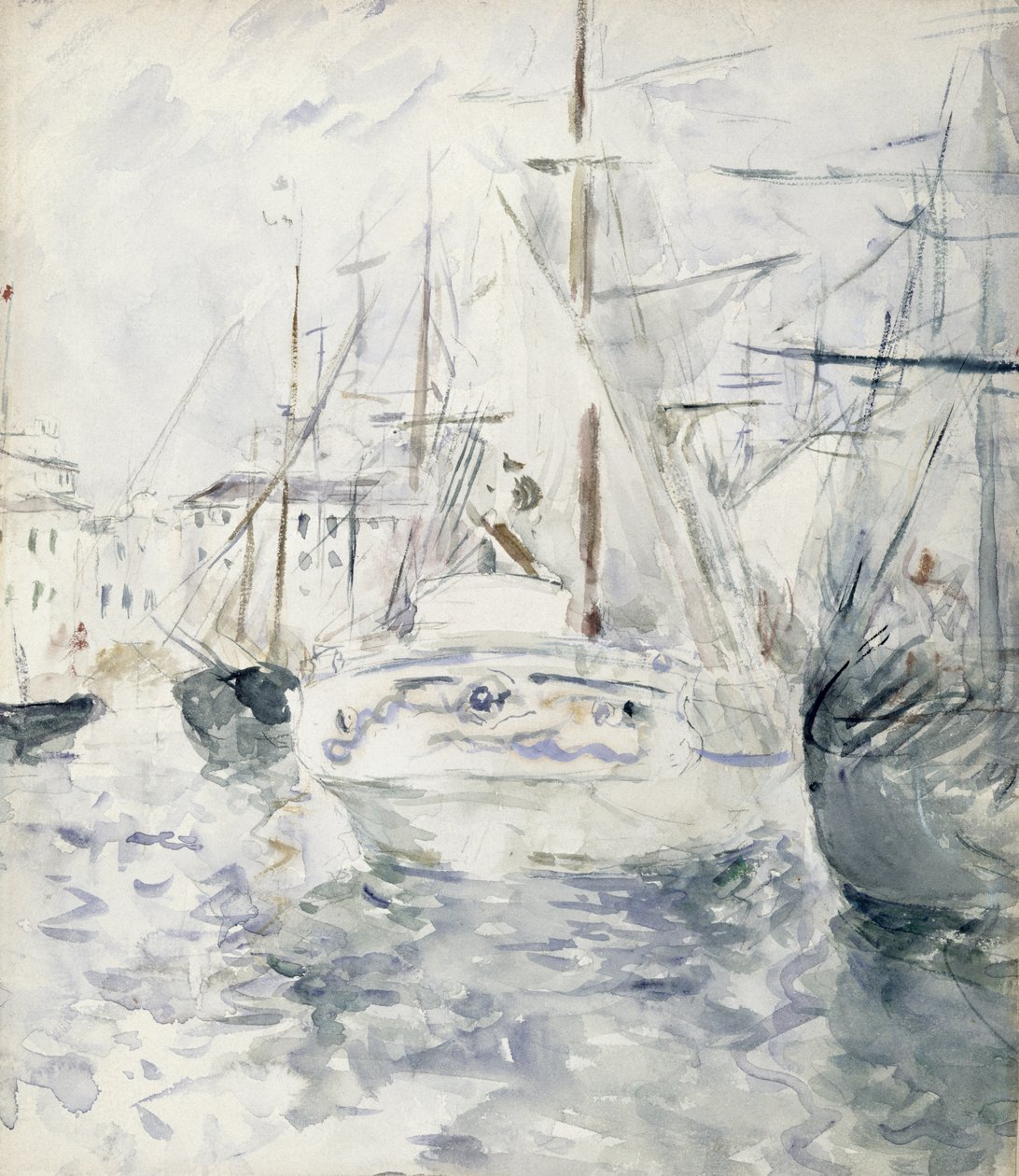 White Boat in the Port, Nice, 1881 (wc på papir) av Berthe Morisot