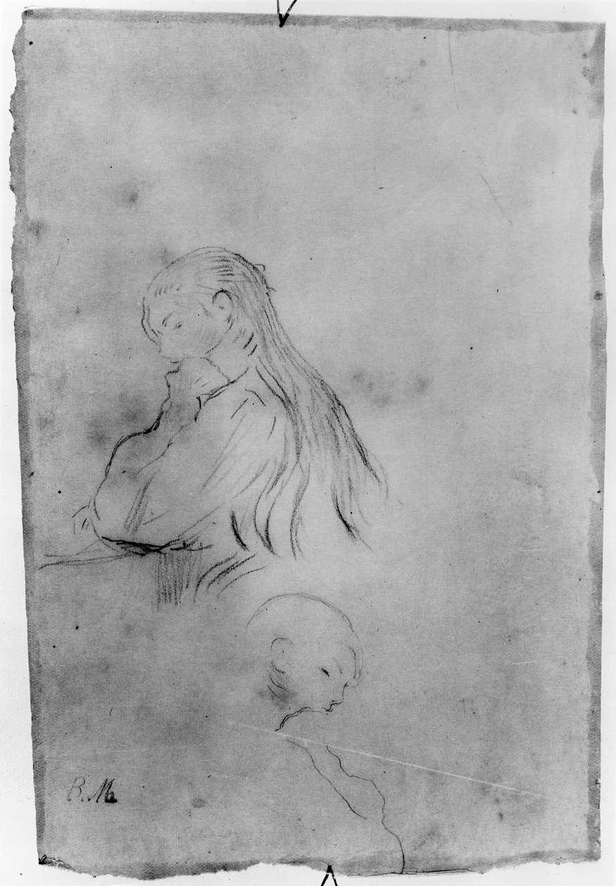 Young Girl Writing, 1891 (kull på papir) av Berthe Morisot