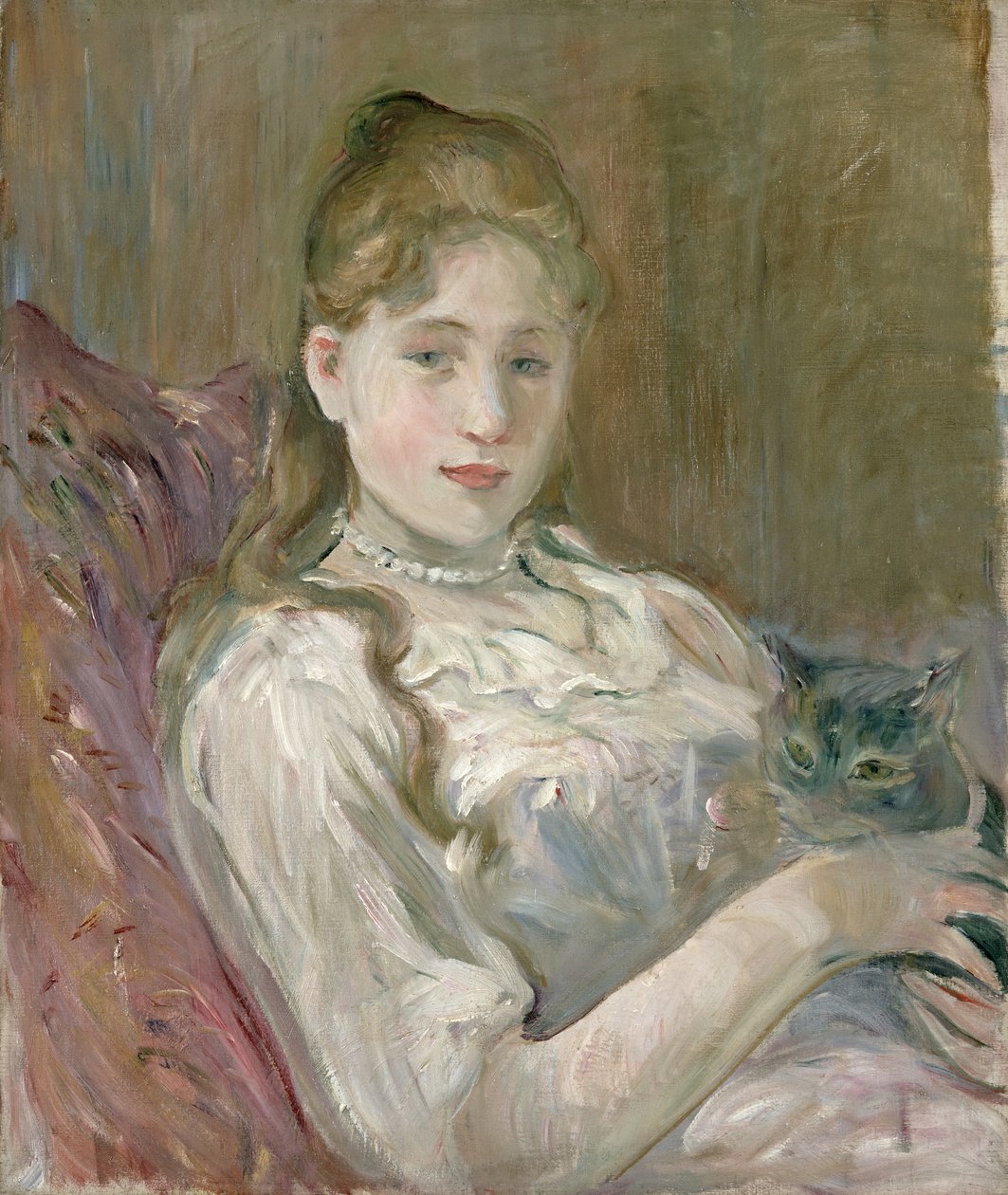 Ung jente med katt, 1892 av Berthe Morisot