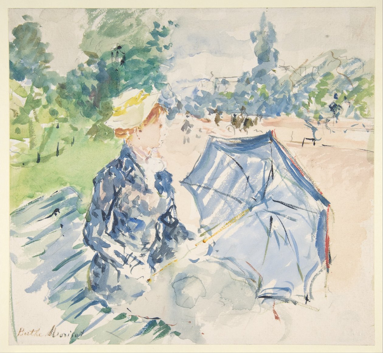 En kvinne som sitter på en benk på Avenue du Bois av Berthe Morisot