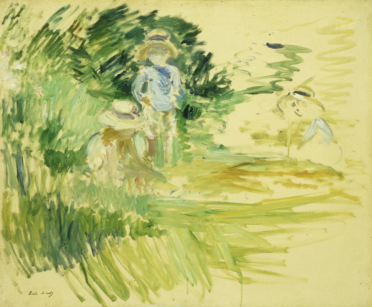 Barn ved siden av en innsjø; Enfants au Bord du Lac, 1894 av Berthe Morisot