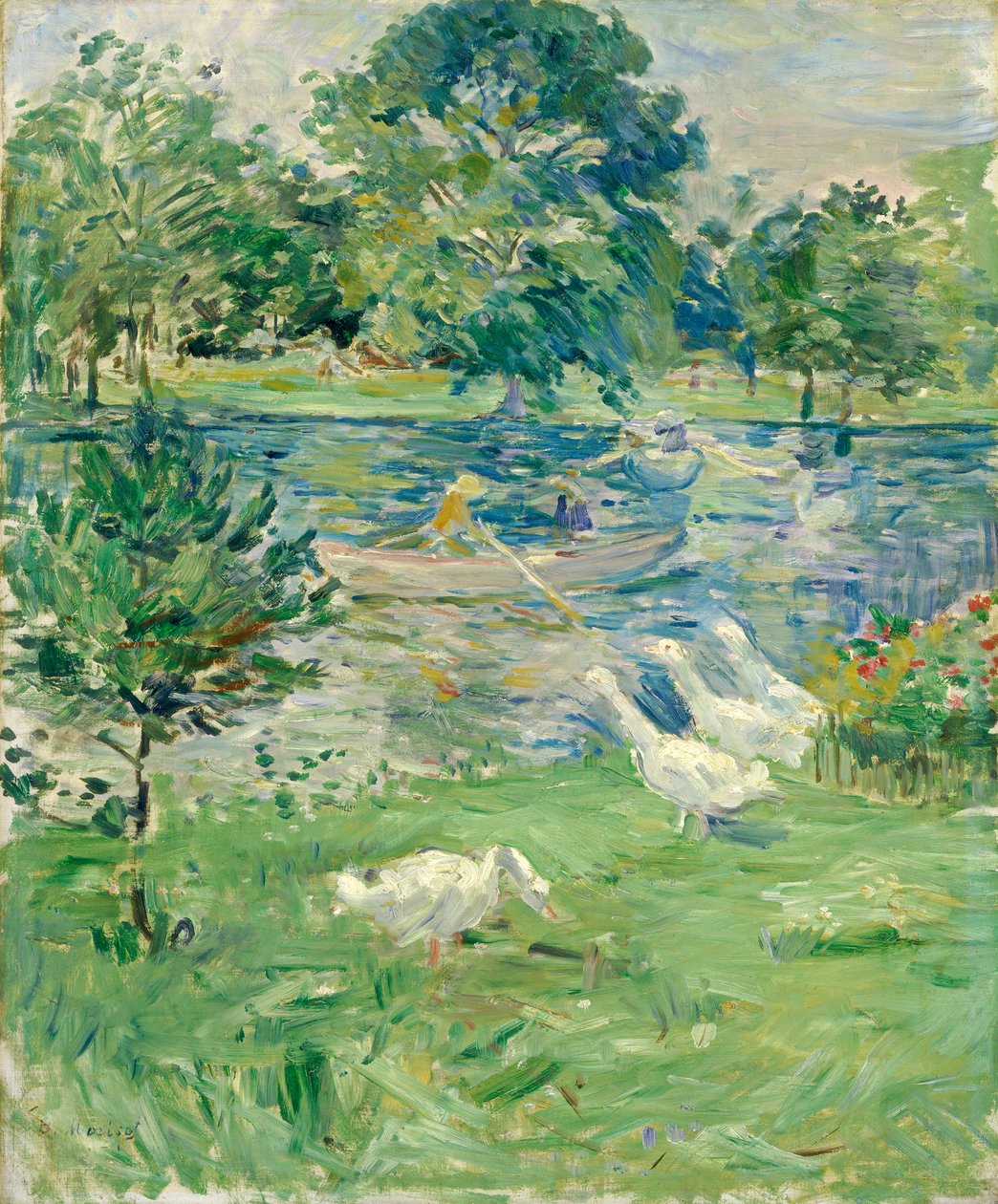 Jente i en båt med gjess, 1889 av Berthe Morisot