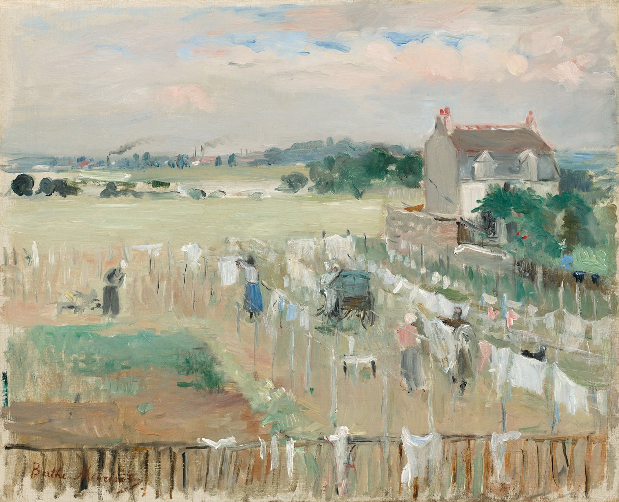 Henger klesvasken til tørk av Berthe Morisot