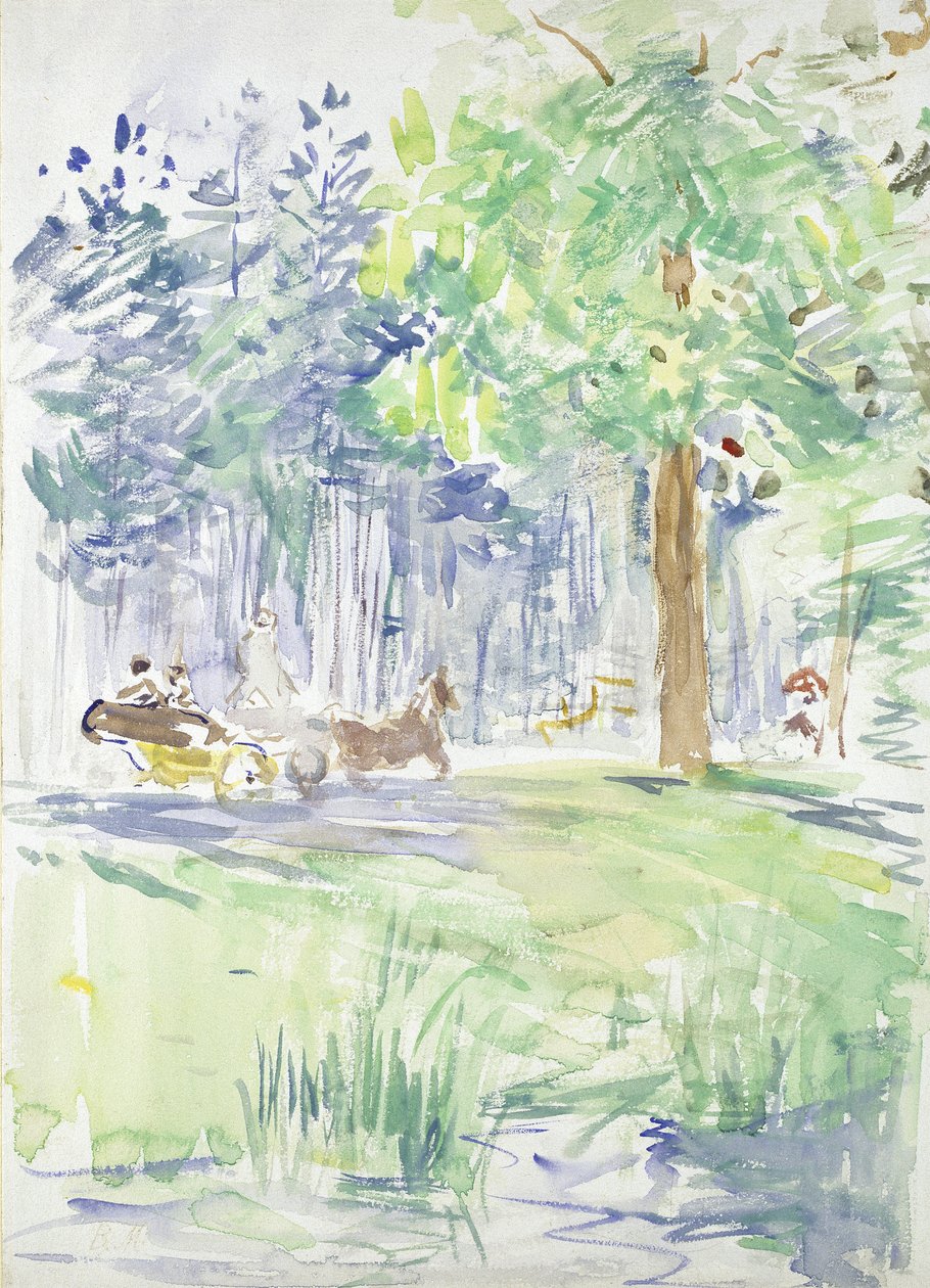 Hest og vogn på en skogsvei, etter 1883 (akvarell på hvitt vevd papir) av Berthe Morisot